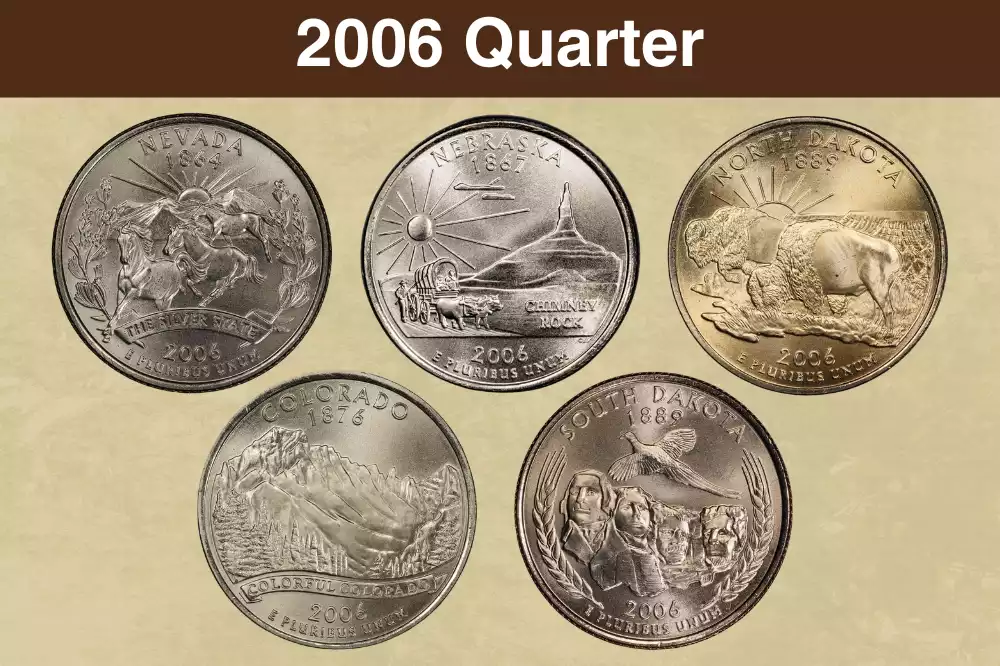 2006-D North Dakota State Quarter obverse and reverse showing Washington portrait and bison design