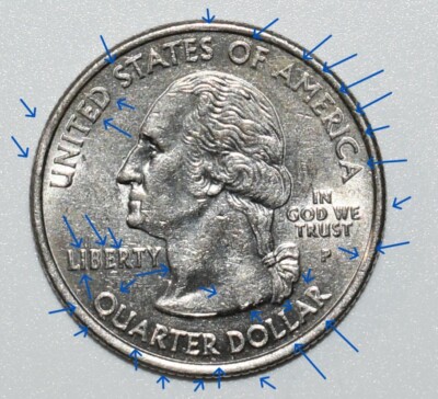 2006-P North Dakota quarter Doubled Die Obverse showing doubling on IN GOD WE TRUST and LIBERTY lettering